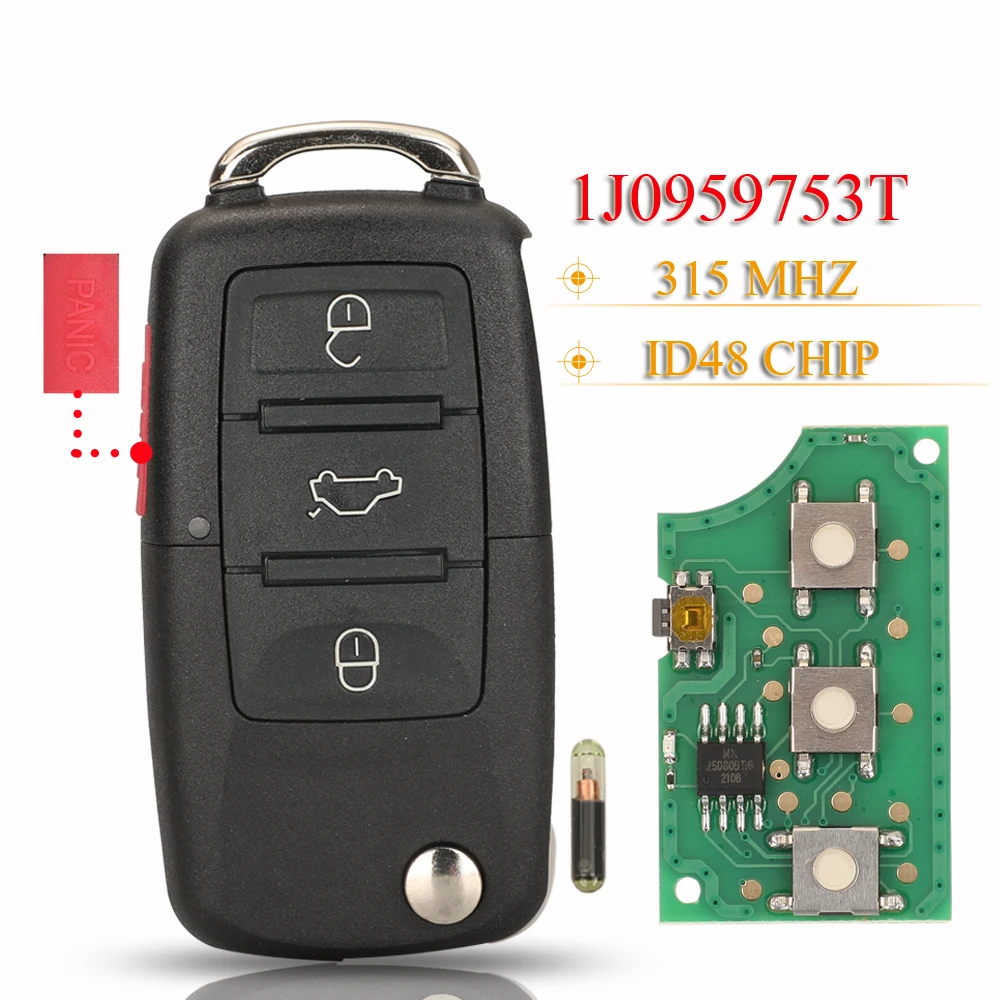 jingyuqin Smart Remote Car Key Fob 1J0959753T 315Mhz ID48 For VW Beetle Golf Jetta GTI Passat Skoda  Seat Transmitter Control