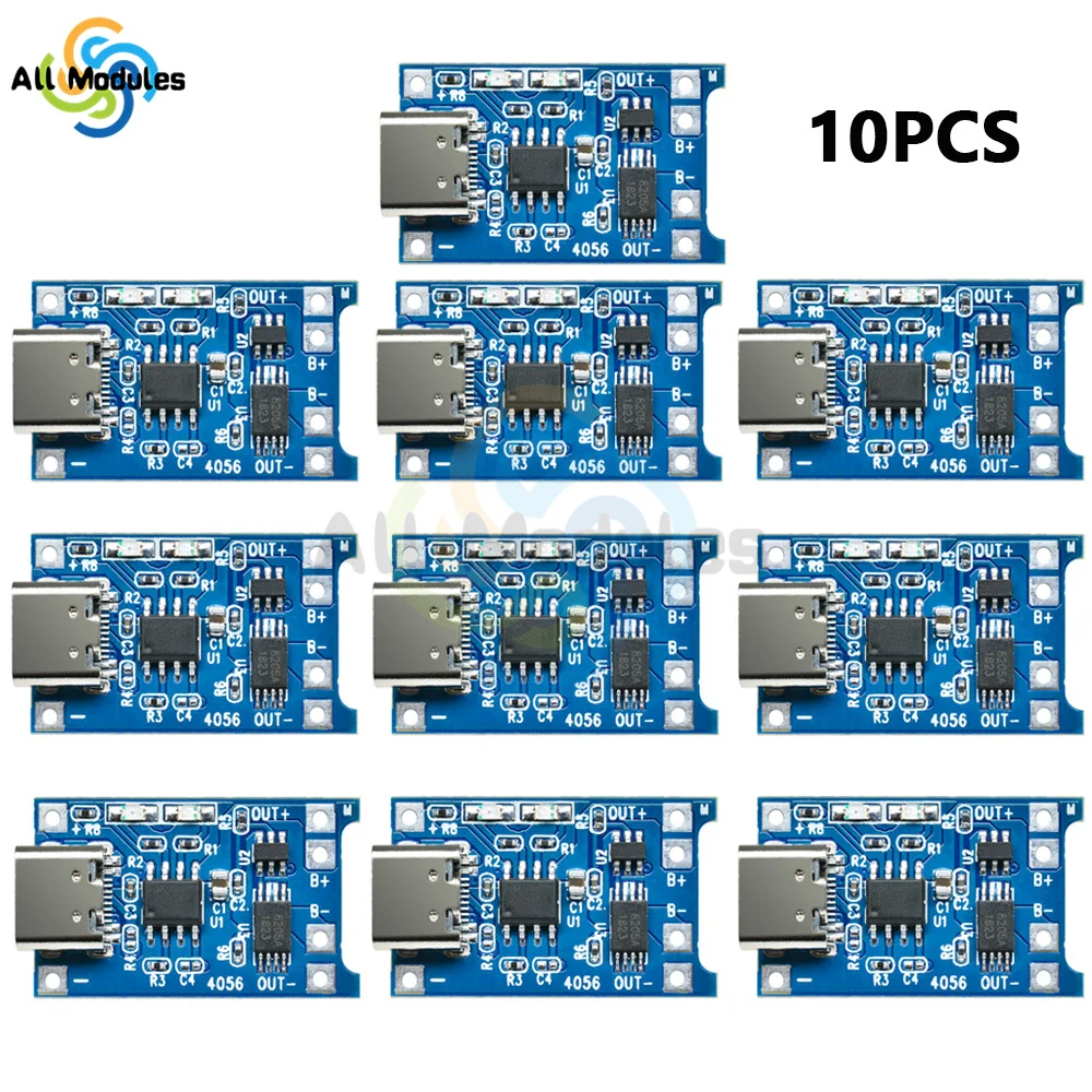 

10PCS Type-c Micro USB 5V 1A 18650 TP4056 Lithium Battery Charger Module Charging Board With Protection Dual Functions TP4056