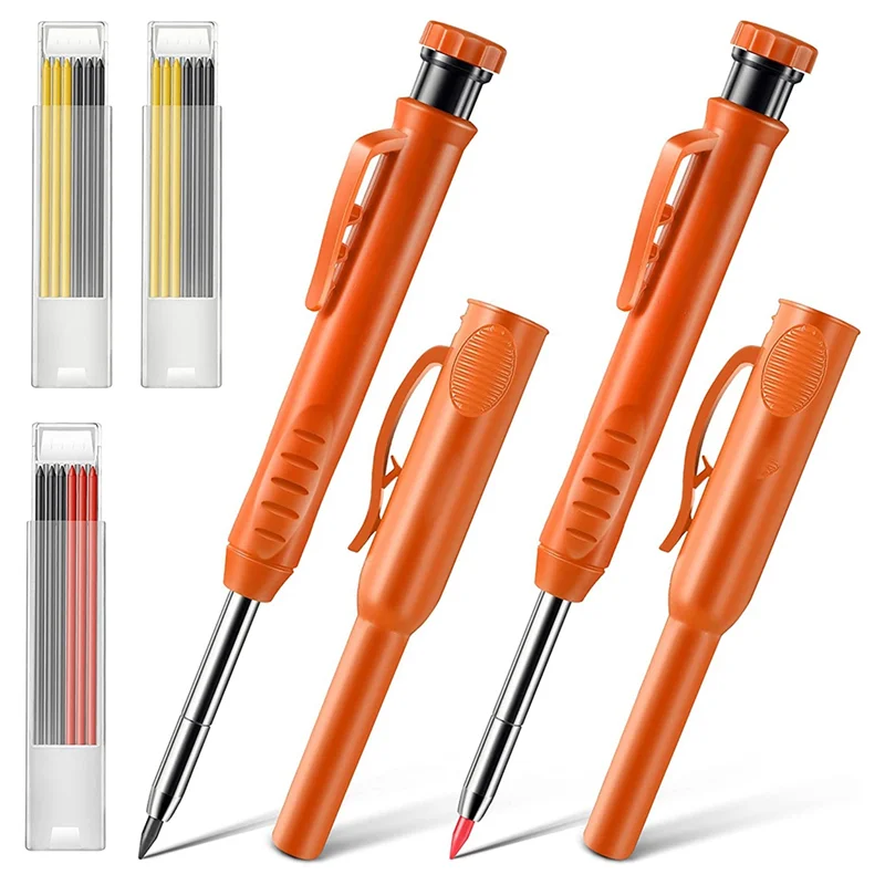 

2 Pack Solid Carpenter Pencils , Scribe Tool with Built-in Sharpener for Construction Woodworking Architect (Orange)