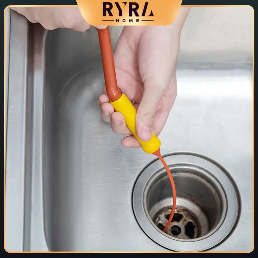 

Orange Yellow Washbasin Sink Dredge Household Sewer Anti-clogging Cleaning Brush Clog Remover Cleaning Pipe Dredge Pp Abs New