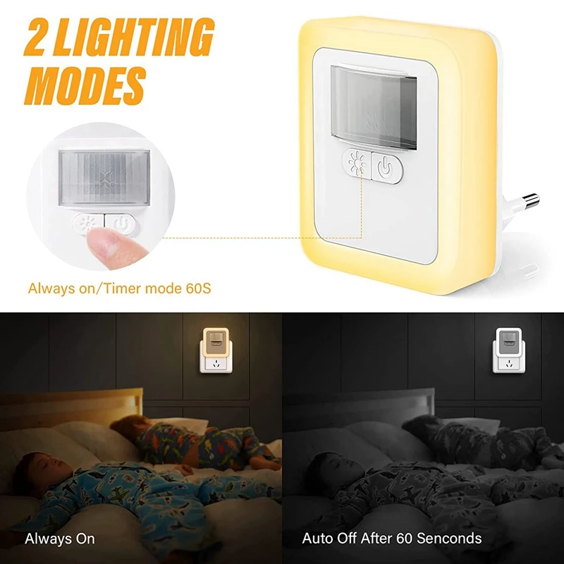 

HOT-Night Light,LED Night Light With Twilight Sensor,Night Lamp For Children's Room,Bedroom,Hallway,Warm White EU Plug
