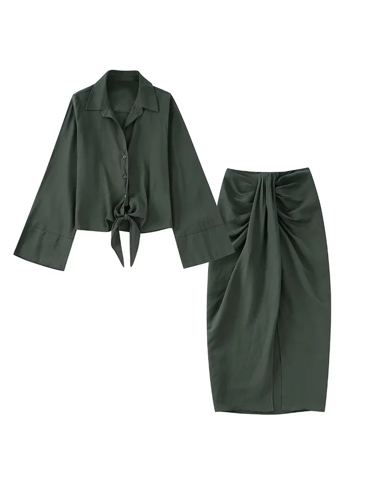 

Женская свободная рубашка ZAA, повседневная однобортная рубашка с отложным воротником и длинным рукавом, в стиле ретро, с оборками и манжетам...