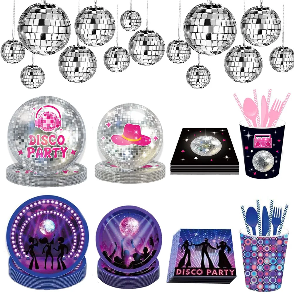 

Disco Ball Paper Plates Silver Disco Ball Decor Disco Birthday Party Supplies Disposable Tableware 70s 80s 90s Theme Party