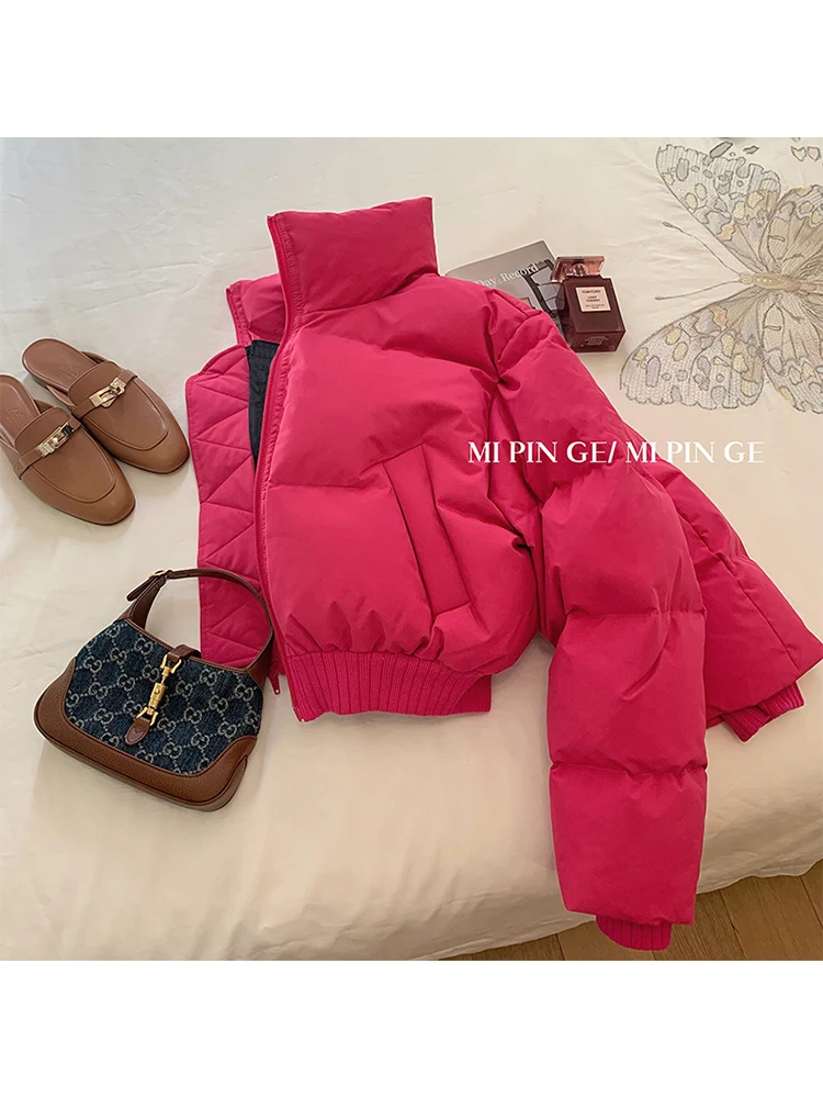 

2022 Women Winter New Stand-up Collar Parkas Solid Color Short Down Jacket Thicken Warm Female Cotton Padded Coat Loose Clothes