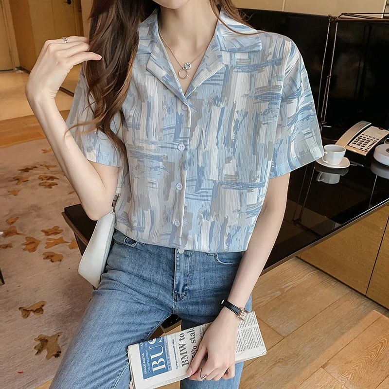 

Duolin Short-Sleeve Shirt Summer Design Sense Niche Thin Section High-Ended Of V-Neck Blouse Chic French Chiffon Flower Female