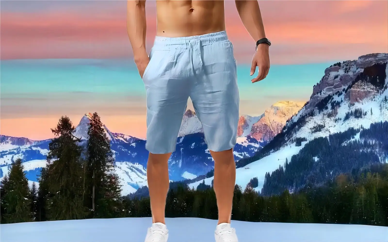 Шорты мужские спортивные из хлопка и льна удобные дышащие Короткие штаны с