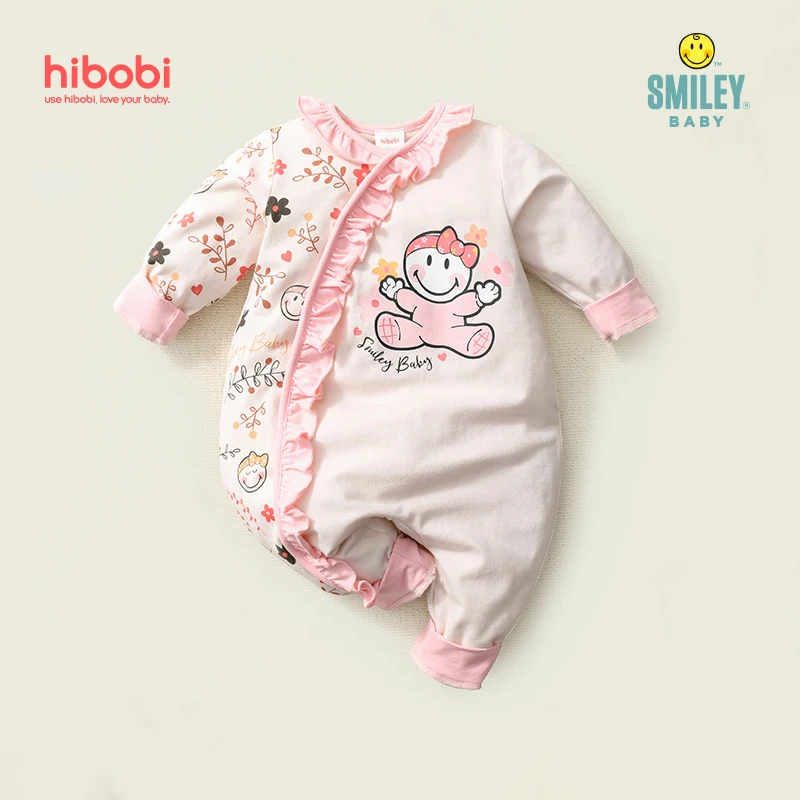 

Hibobi Smiley Baby Girls Romper Newborn Cute Print Long Sleeve Jumpsuit Toddler Infant One-Piece Clothing 0-18M