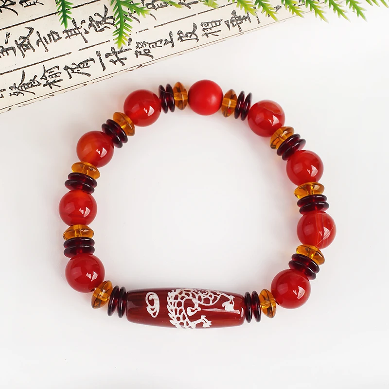 Браслет из красного агата с бусинами этнический браслет Lutong унисекс