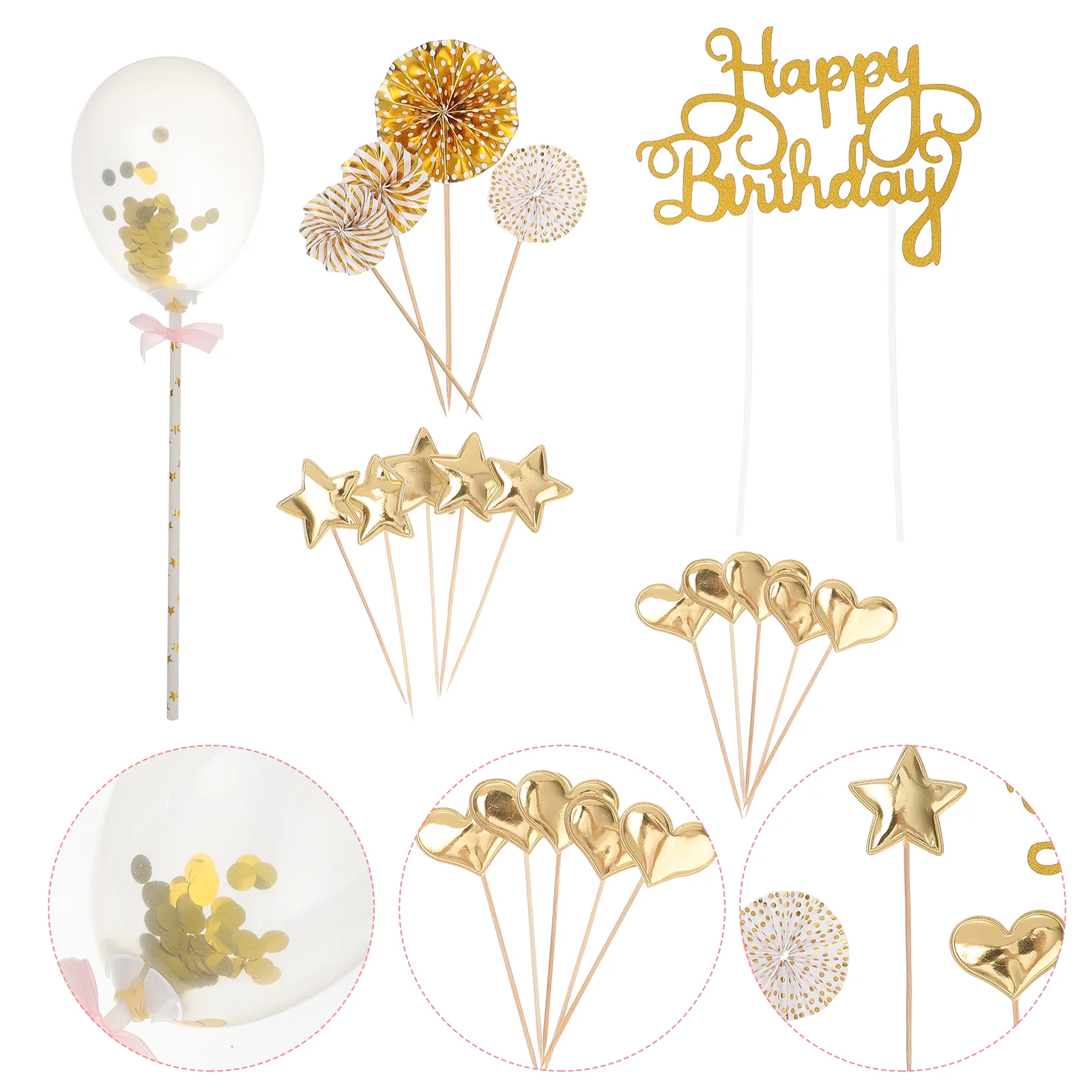 

Birthday Balloon Decorations Picks Fan Glitter Happy Set Paper Fans Star Banner Party Cupcake Fireworks Sequins Decoration