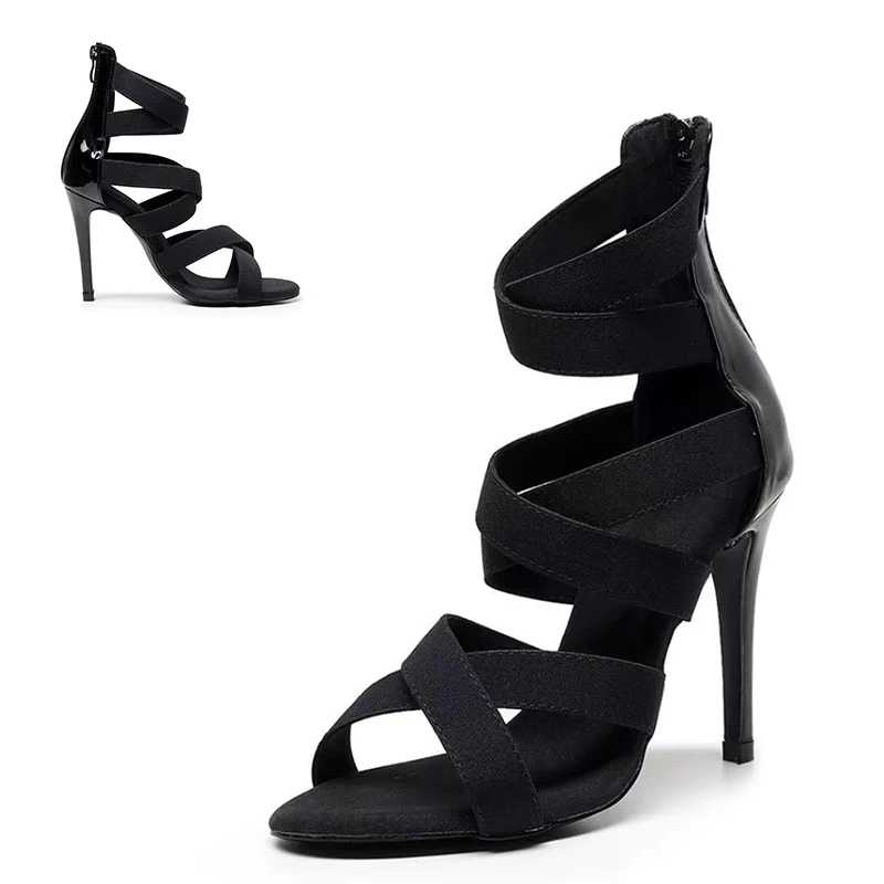 SWDZM Women Latin Dance Shoes Ladies Sexy Dance Shoes Black Suede Salsa Dancing Shoes Plus Size Thin High Heels 7-11cm