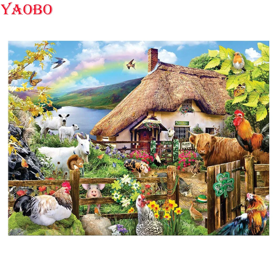 

50x40cm DIY Diamond Embroidery Ireland Farm Animals Daimond Painting 5D Cross Stitch Square Rhinestones Home Decoration