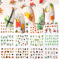 harunouta 12 stylessheet green leaves nail water decals color block decals water transfer sliders line flower foil wraps