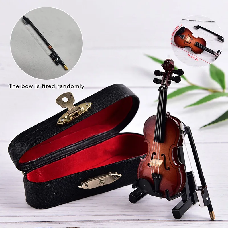 

1Set Brand New Mini Violin Miniature Musical Instrument Wooden Model With Support And Case Music Class Graduation Gift
