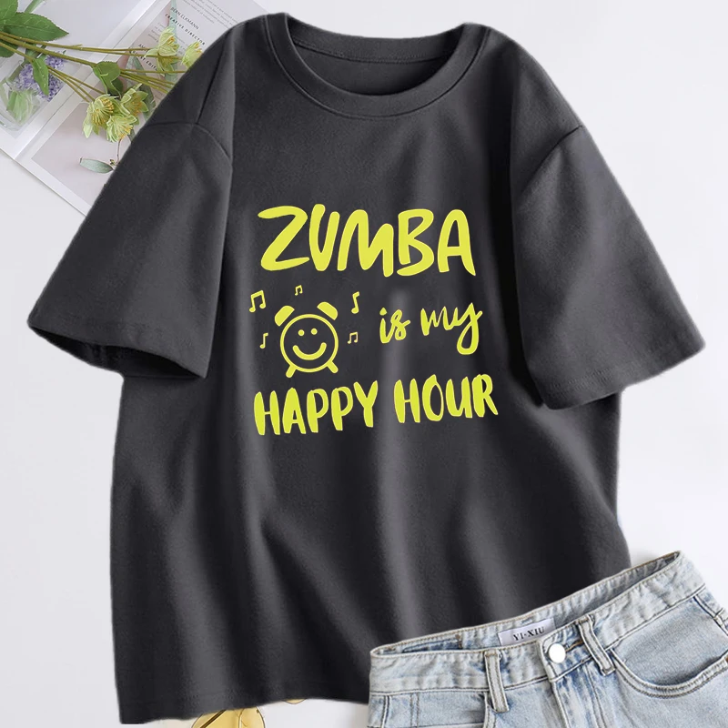 

Футболка Zumba Is M Happy Hour, забавные женские футболки для танцев, дизайнерская женская одежда, графические футболки, хлопковая летняя футболка