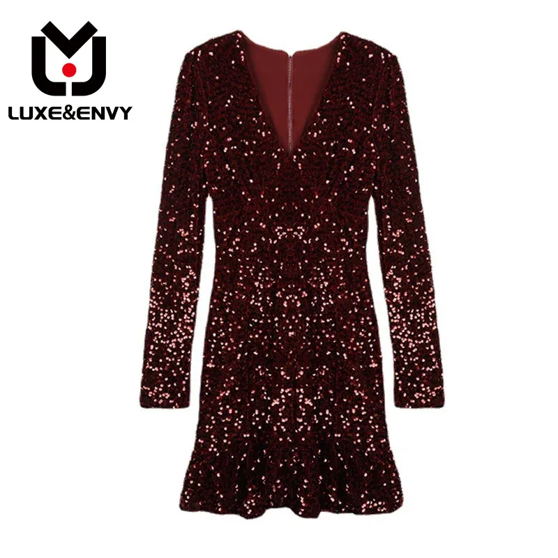 

Роскошное красное платье с блестками & ENVY, зимняя одежда, Новогодняя одежда, пикантное маленькое платье, юбка можно носить в обычные времена, осень 2023