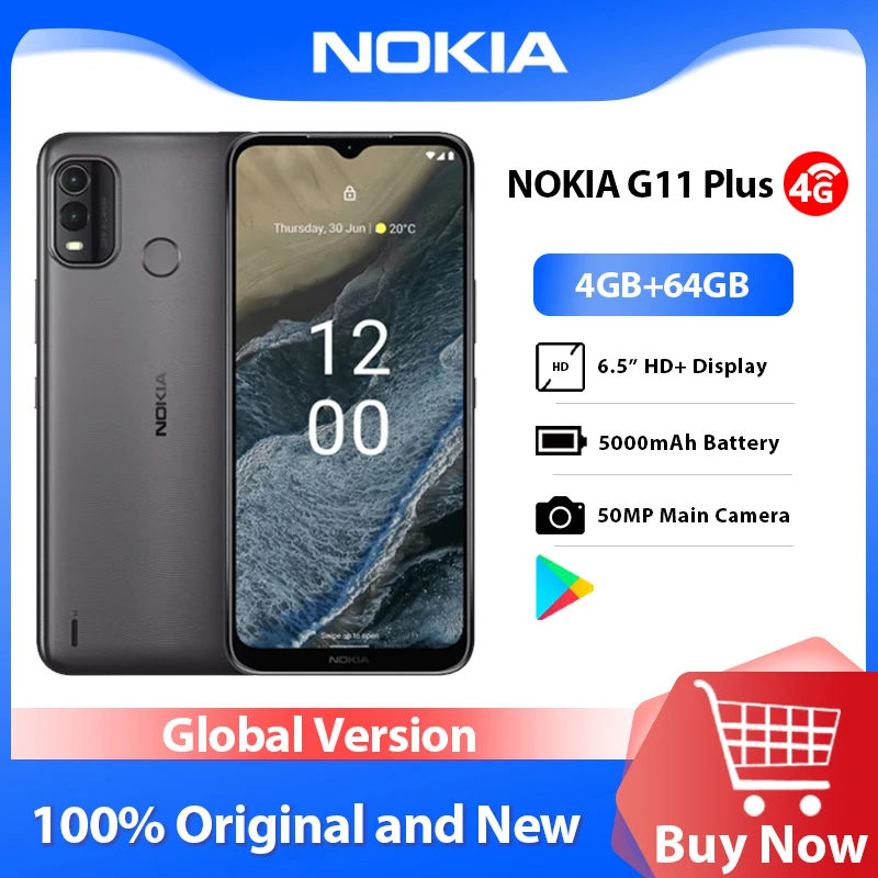 

Nokia G11 Plus smartphone 4G Android 12 4GB 64GB 3 day battery life 50 MP AI camera 6.5”HD display with 90 Hz refresh rate phone