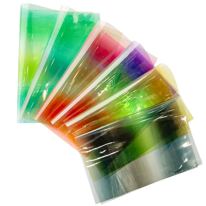 

Transparent TPU Jelly Faux Leather Sheets Gradient Rainbow Color Synthetic Leather Fabric 46*135cm for Hair Bows Pouches Bags