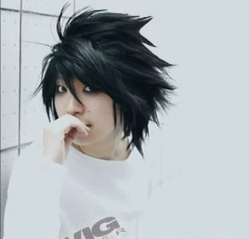 Anime Death Note L Cosplay Wig Short Black Shaggy Layered L.Lawliet Heat Resistant Synthetic Hair Wigs + Wig Cap