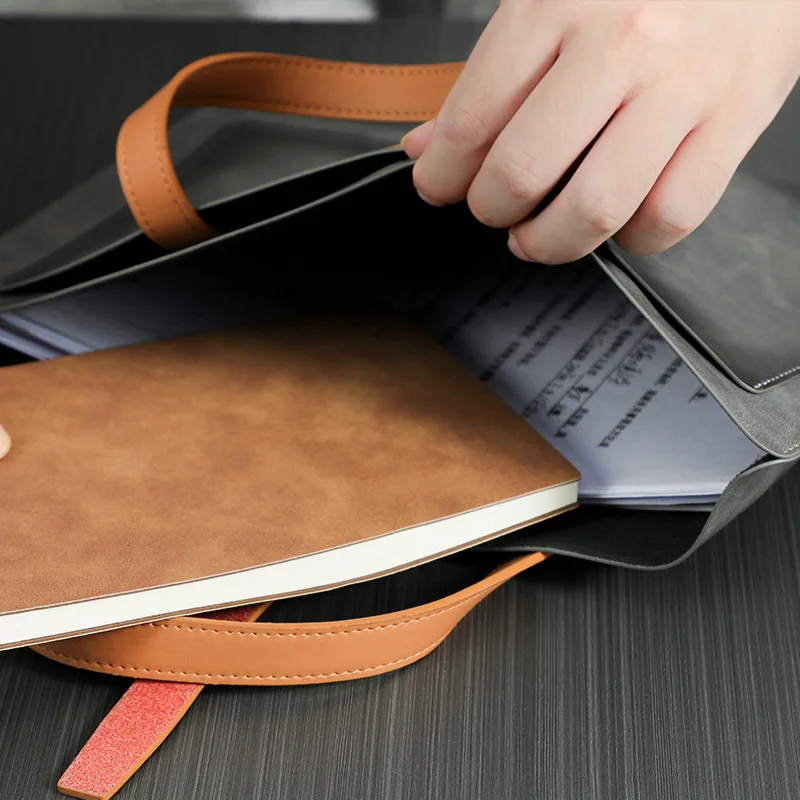 Fashion Business Briefcase Document Handbag Simple Leather Large Laptop Pouch Portable Work Office Books Files Storage Handbag
