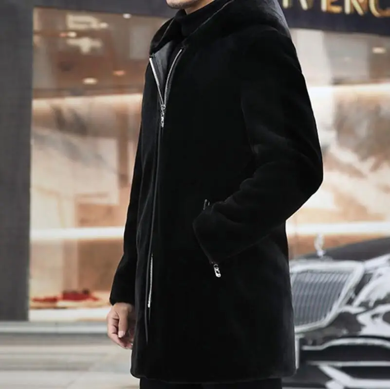 

Autumn and Winter Men's New Personality Plus Size Fashion All-match Mid-length Hooded Slim Faux Fox Fur Coat S-6XL