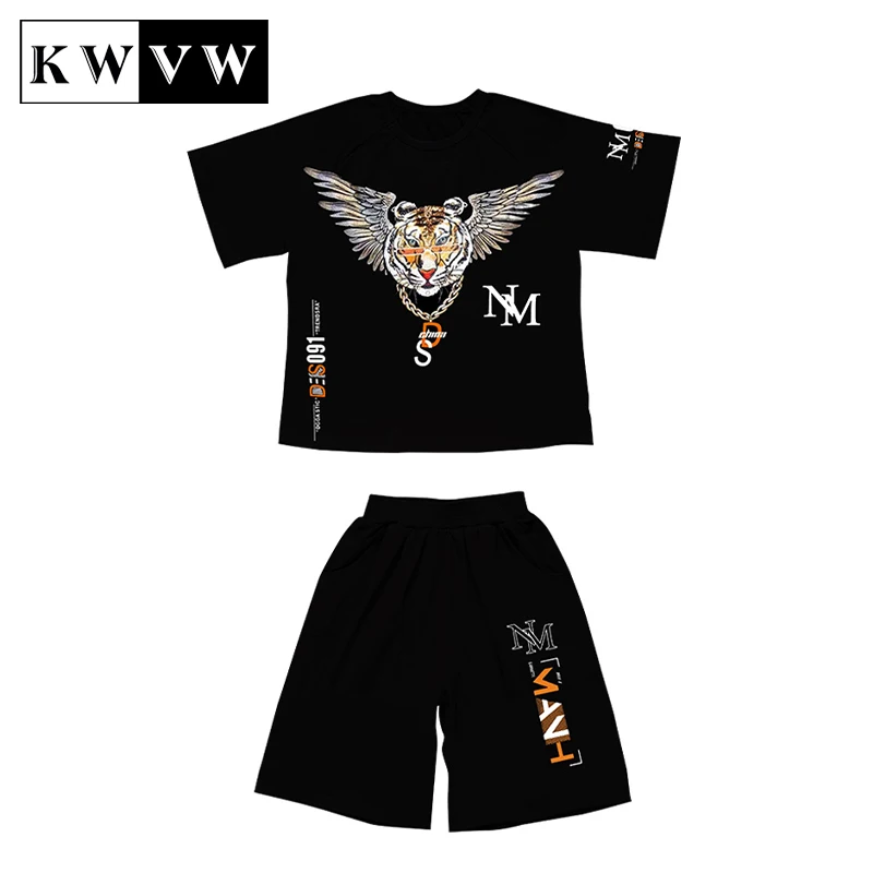 

KWVW Summer New Boy Clothing Fashion Casual 4-18 Year Old Kids Short Sleeve Shorts Sets Outdoor Child T-Shirt + Pants 2 Pcs Suit