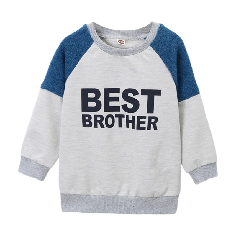 

Fall Winter Kids Boys Pullover Sweatshirt Long Sleeve Crewneck Letter Print Sweater Top Patchwork Colorblock Child Clothes 3-8T