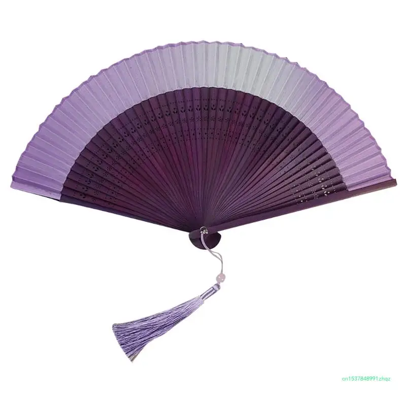 

Traditional Chinese Silk Bamboo Fan with Hollowed out Fan Bone for Dancing
