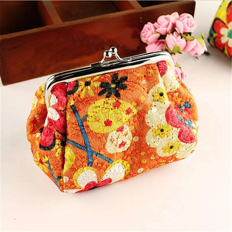 

Women Coin Purse Cute Retro Flower Print Ladies Mini Hasp Bag Coin Bag Two Metal Button Pocket Coin Pouch Key Credit Card Holder