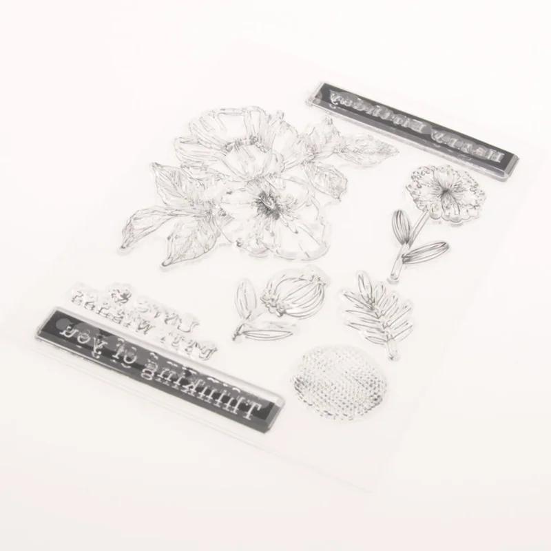 Happy Birthday Flowers Stamps Rubber Transparent Silicone Seal For DIY Scrapbook Journal Photo Album Decoration Crafts Stencils