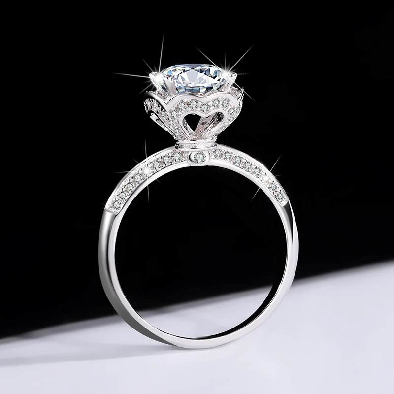 New Hot Silver Rose Fountain Color moissanite Ring Wholesale of Female Sterling Silver Platinum Diamond Imitation Diamond