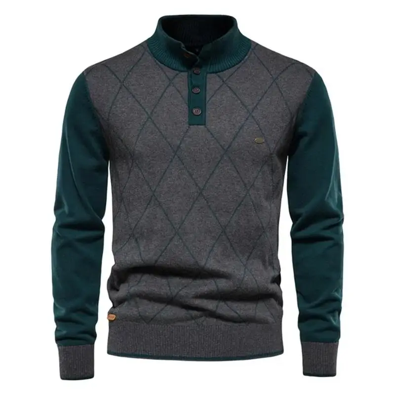 

Men's Argyle Pullover Sweater British Luxury Casual Patchwork Collar High Quality Male Winter Fashion Knitted Top