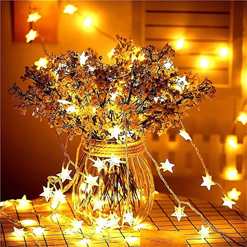 

LED Star Fairy Garland String Lights Novelty For New Year Christmas Wedding Home Indoor Decoration Battery Powered 1M 3M 6M 10M