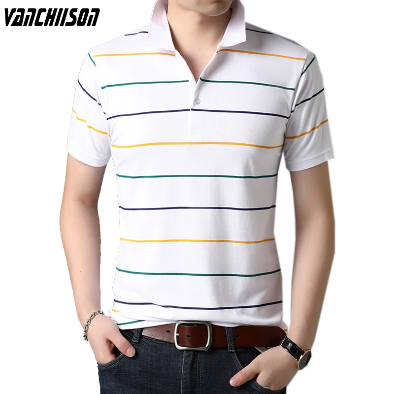 

Men Brand Cotton Polos Short Sleeve Tops for Summer Stripes Fashion Casual Young Male Clothing 00282803