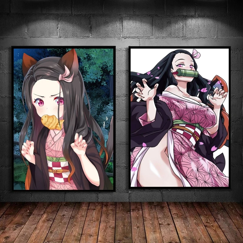 

Canvas Wall Art Hot-Blooded Anime Demon Slayer Nezuko Hd Picture Wall Art Home Children's Bedroom Decor Gifts