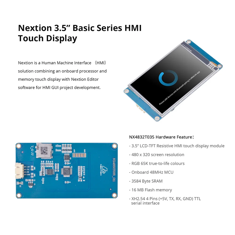Фото NX4832T035 NEXTION HMI ЖК-модуль Интеллектуальный резистивный сенсорный экран TFT-дисплей Smart USART UART Serial 3584 байт №3