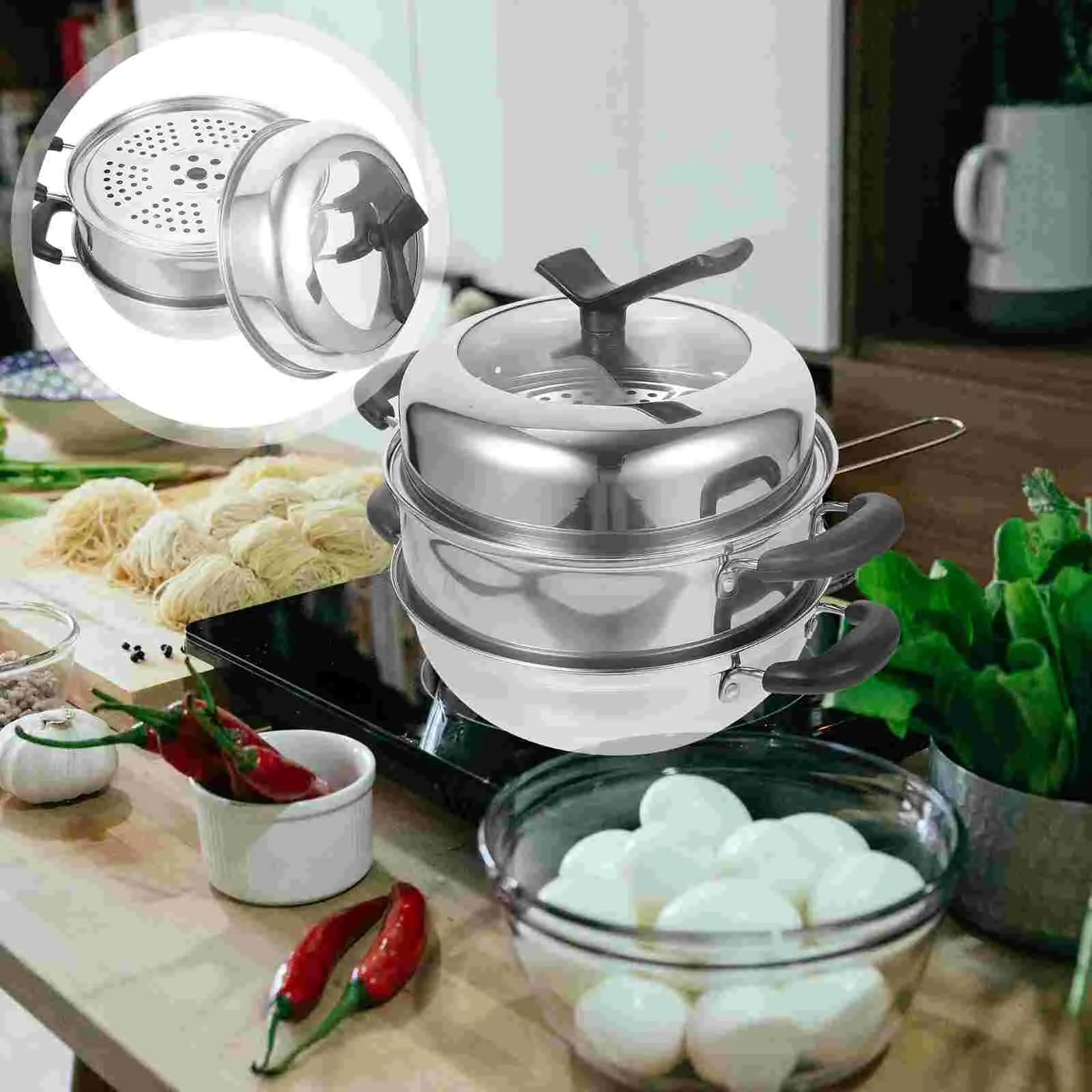 

Stainless Steel Steamer Nonstick Cookware Cooking Steaming Pot for Soup Non-stick Noodle Metal Cooker