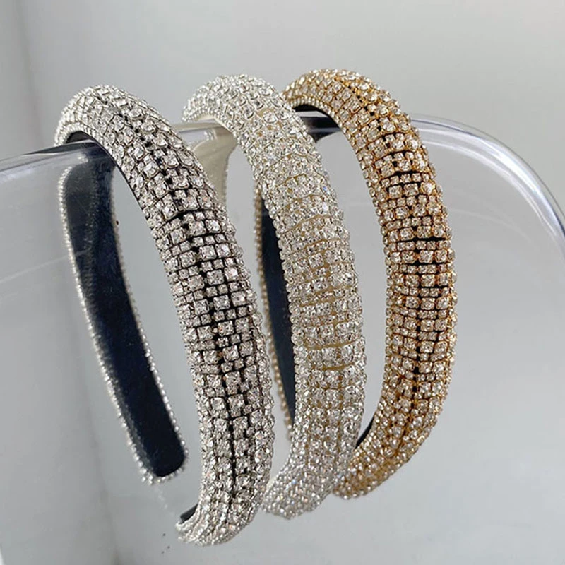 

Full Rhinestone Sponge Headband Luxury Baroque Hair Accessories Shiny Padded Diamond Hair Bands Wide-Brimmed Head Hoop Headwear