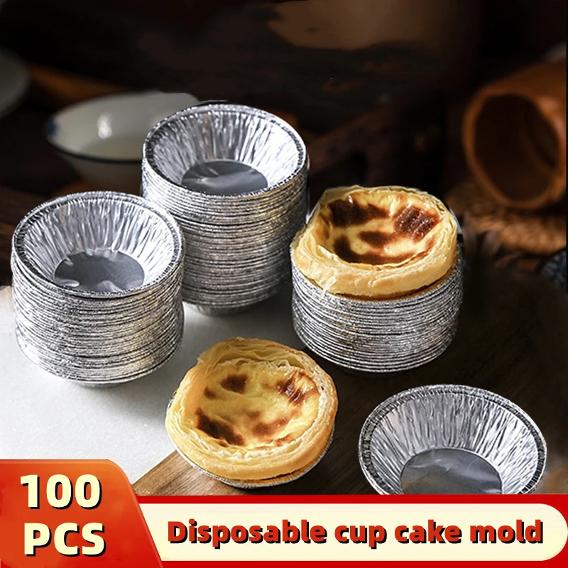 

100PCS Disposable Silver Tin Foil Cupcake Egg Tart Mold Cookie Pudding Mould Nonstick Cake Egg Baking Mold Pastry Tools