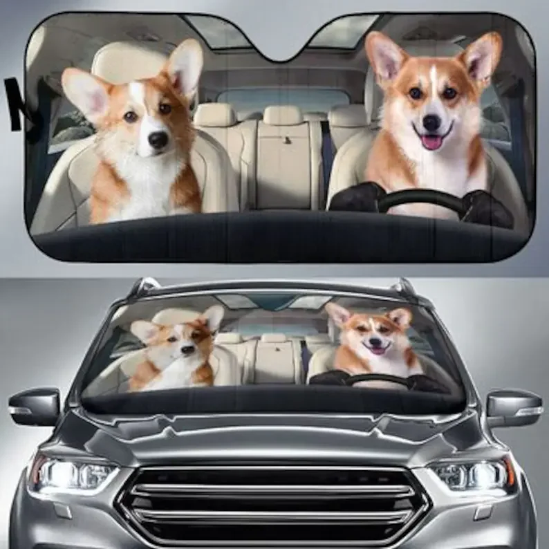 

Corgi Safe And Driver Auto Sun Shade Windshield Sunshade, Car Accessories, Custom Animal Pattern Sunshade, Personalized Gifts