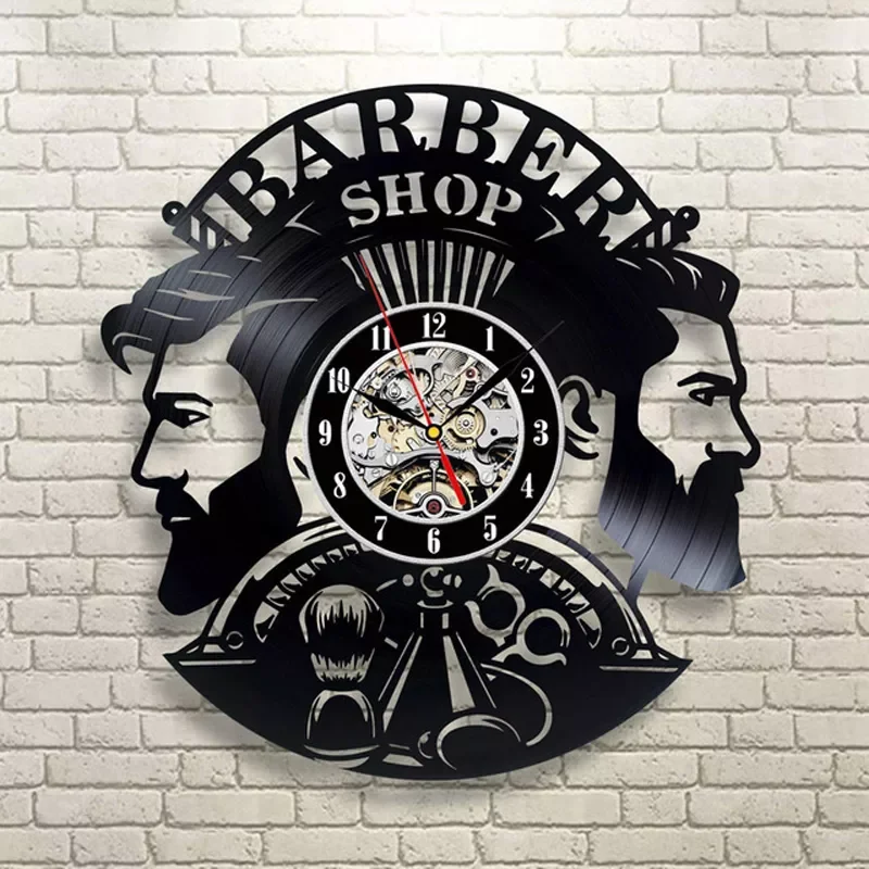 

Barber Shop Wall Clock Modern Barbershop Decoration Vinyl Record Wall Clock Hanging Hairdresser Wall Watch for Barber Salon