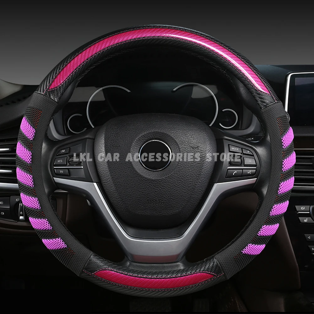 

Car Steering Wheel Covers Carbon Fiber Leather For JATTA TIGUAN BMW Peugeot Benz VW GOLF AUDI POLO TESLA Accessory Decoration