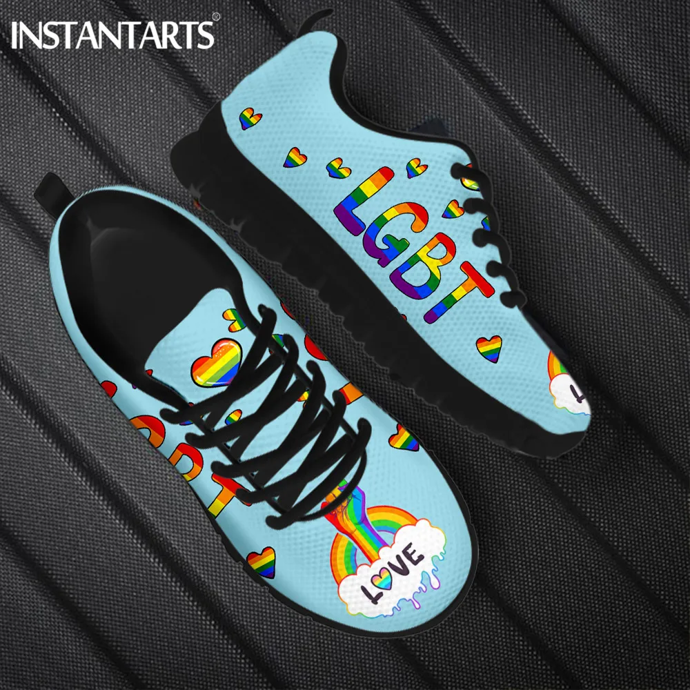 

Женские кроссовки для бега INSTANTARTS, дышащие сетчатые сникерсы на шнуровке, с радужным принтом, на плоской подошве, ЛГБТ