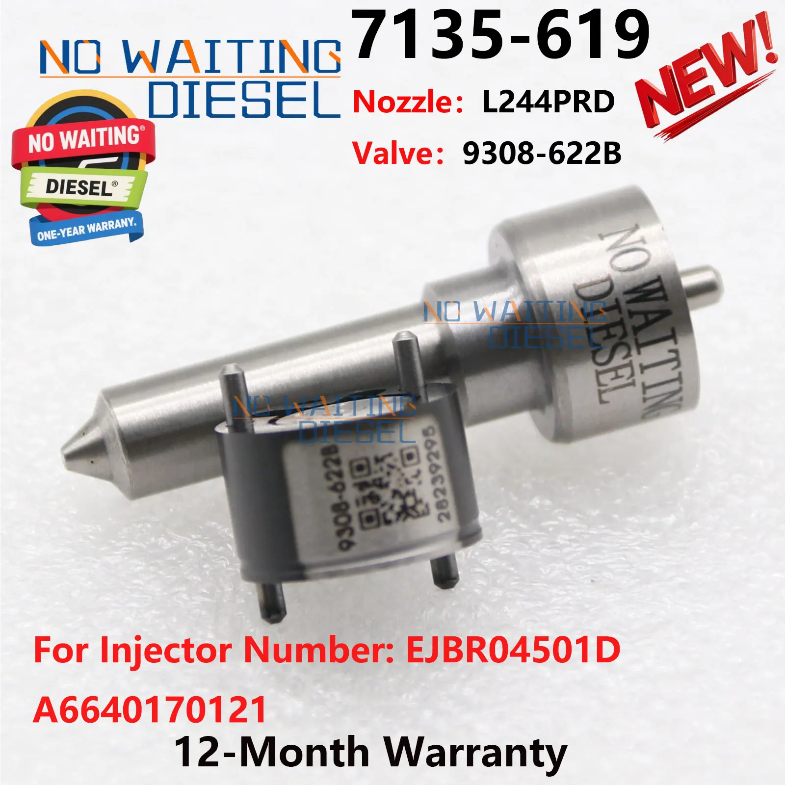 Фото Ремкомплект форсунки Common Rail EJBR04501D (клапан 9308-622B, распылитель L244PBD) 7135-619 для Ssangyong Euro4 №1