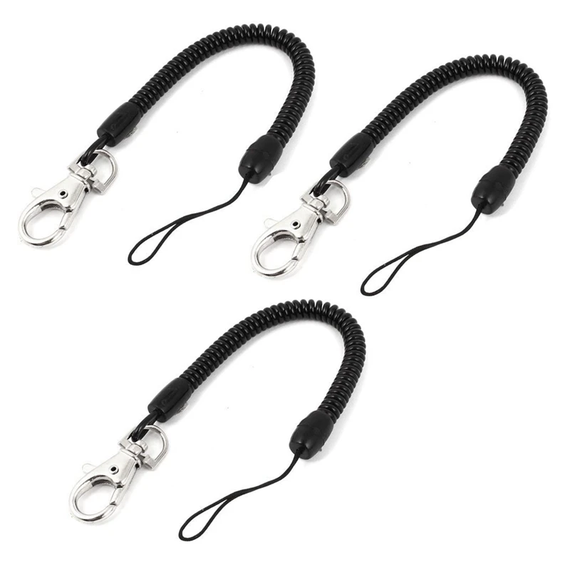 

4X Carabiner Key Chainring, Black 3 Coil Spring Elastic Strap