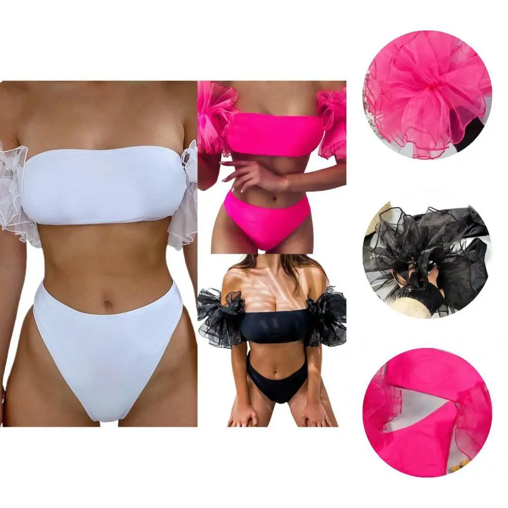 

Quick Drying Stylish Net Yarn Sleeve Bra Panty Swimsuit 2 Pieces Swimming Costume Backless for Water Activity