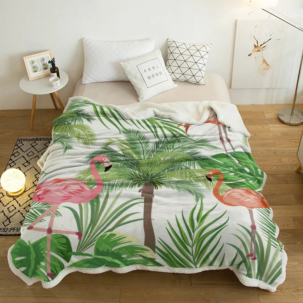 

Nordic Flamingo Tropical Leaves Plush Throw Blanket Sherpa Fleece Bedspread Blankets Sofa Cover Bedding Picnic Wool Soft Blanket