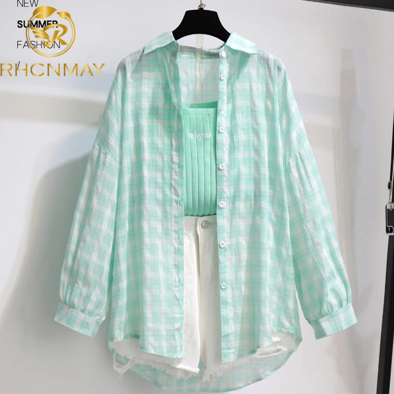 

Women 3 Pieces Shorts Sets Summer Korean Knitted Vest+plaid Long Sleeve Sunscreen Coat+ Denim Shorts Sets Casual Women Clothing