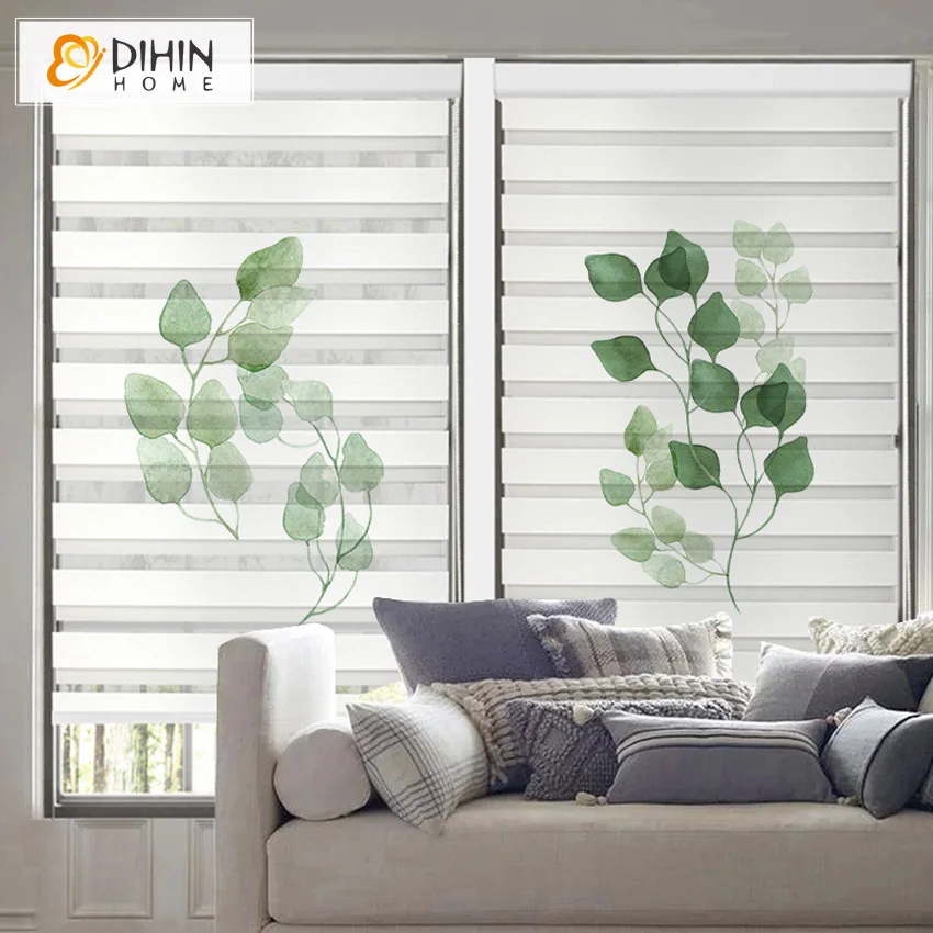 

Pastoral Plants Printed Blackout Window Curtains Double Layer Zebra Blinds Rollor Blind Easy Install Cut To Sizes