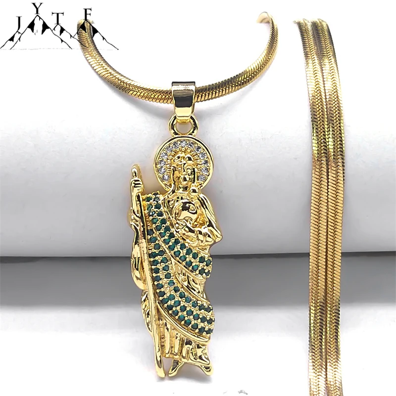 Ожерелье С Подвеской San Judas Tadeo Унисекс Золотого Цвета Медальоном Из Циркония