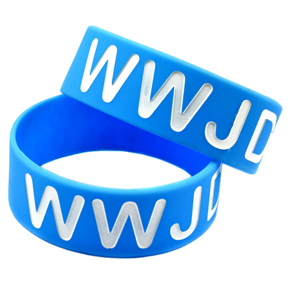 Фото 1 шт. синий силиконовый браслет с надписью WWJD (What Would Jesus Do), ширина 1 дюйм. №2